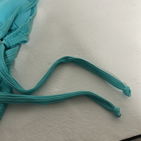 Robin Piccone Yasmine One-piece Swimsuit - Aqua Teal Plunge Silver Ribbed Size 2 - Picture 10 of 12